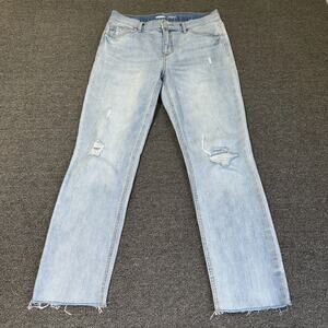 Old Navy The Power Jeans Women's 4 Blue Denim Distressed Straight Ankle Raw Hem